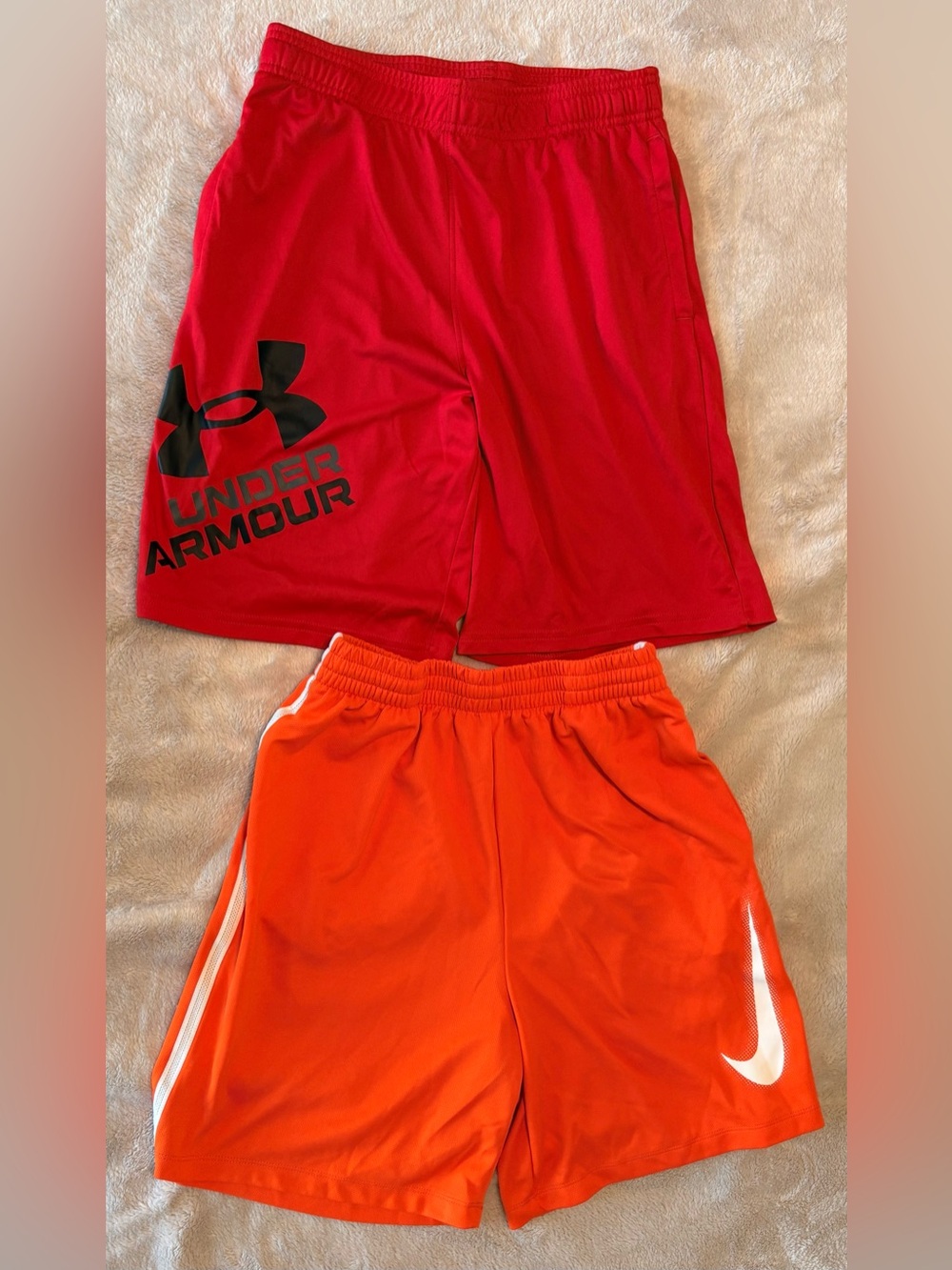 Nike Orange Kids' Athletic Shorts with White Swoosh